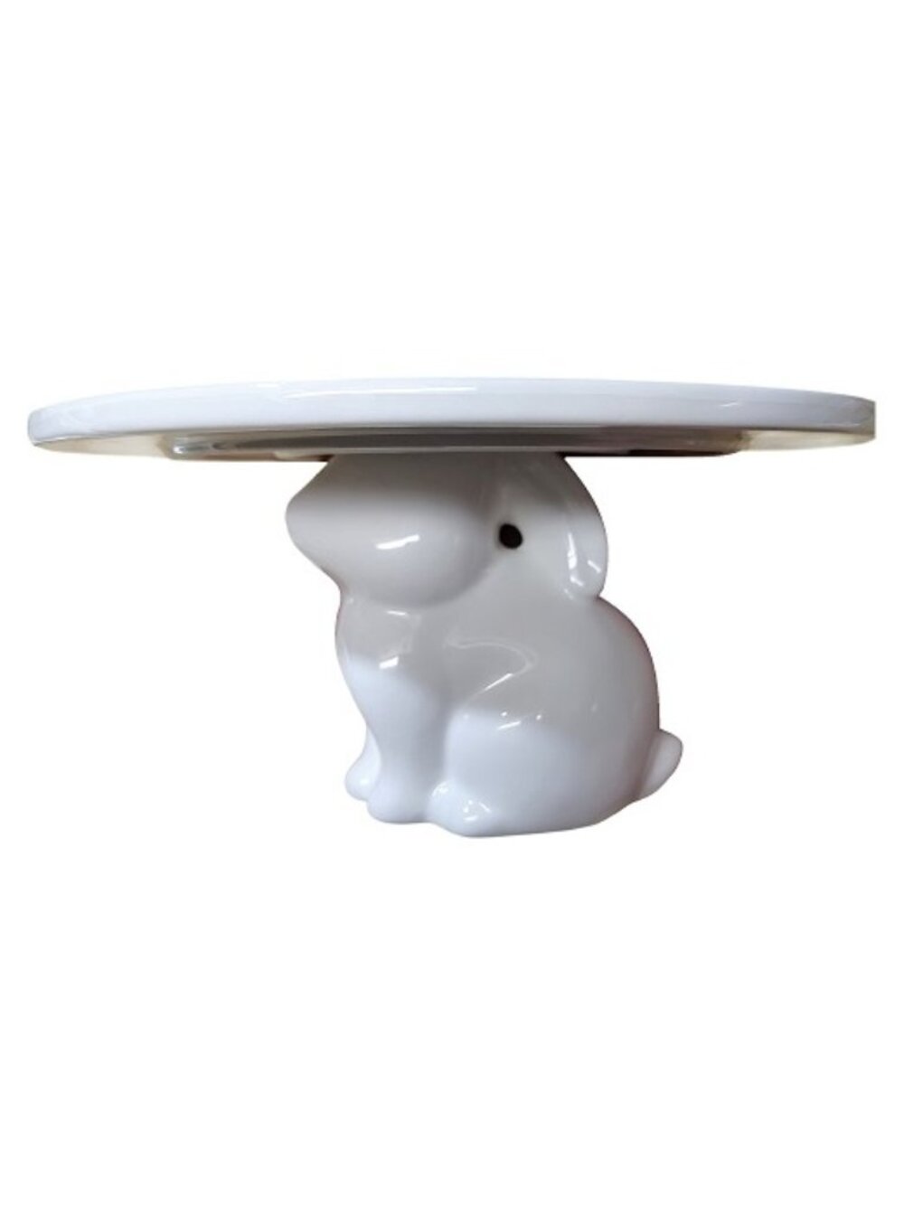 White Earthenware Bunny Pedestal Stand Dessert Cake Plate Spring Crazing